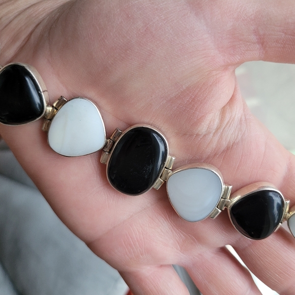 Sterling Silver Bracelet Onyx Vintage - Picture 9 of 9